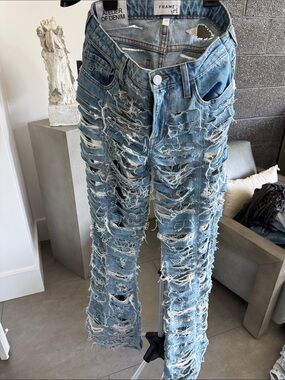 Frame Denim Light Blue Distressed Flare Jeans